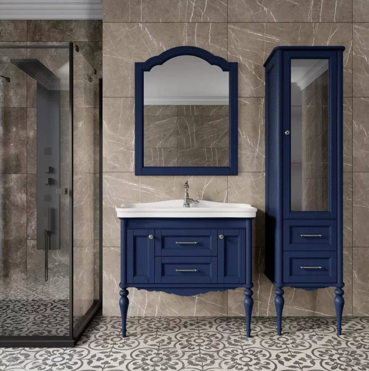 Пенал напольный ValenHouse Эстетика 50 R синий, хром