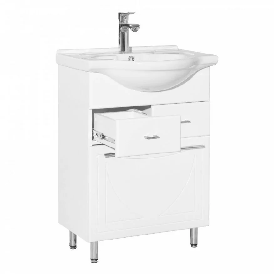 Тумба с раковиной Style Line Лана 60 2 ящика, с корзиной, напольная, белая