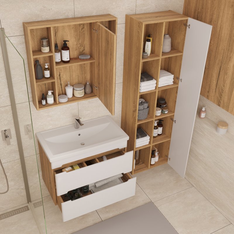 Шкаф-пенал напольный/подвесной SanStar Diva/Модена 50 R/L, с полками белый, дуб вотан