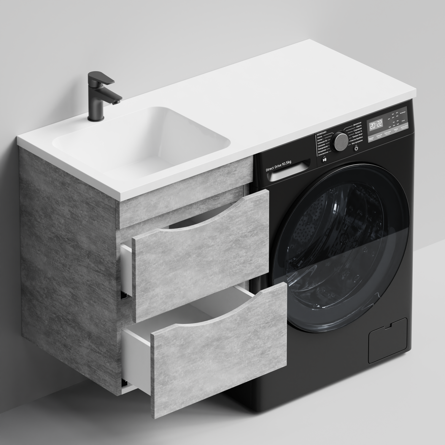 Тумба Vod-ok 48 с раковиной Смайл 110 подвесная, под стиральную машину, левая, Горный камень