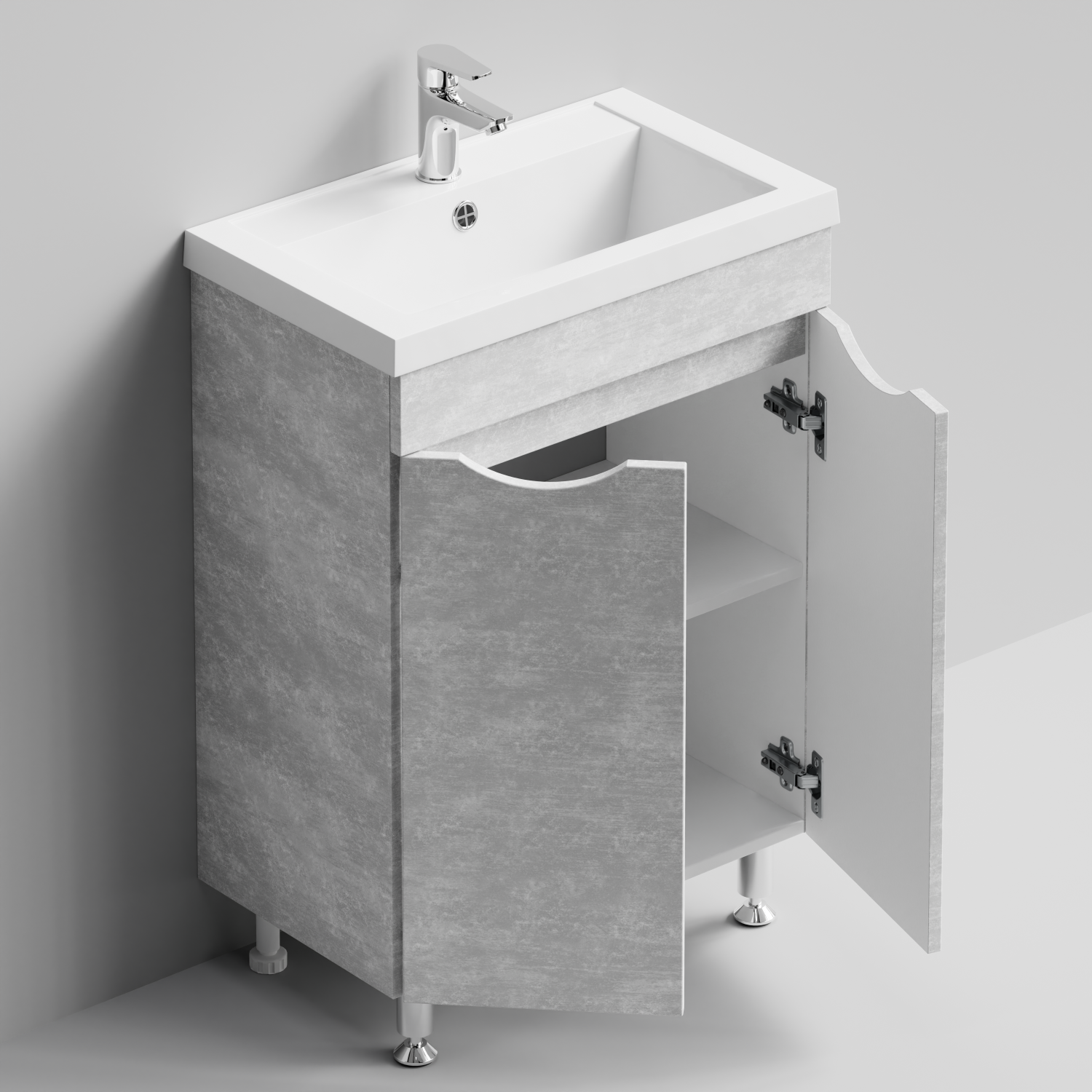 Тумба с раковиной Vod-ok Смайл 58 напольная, Белый камень