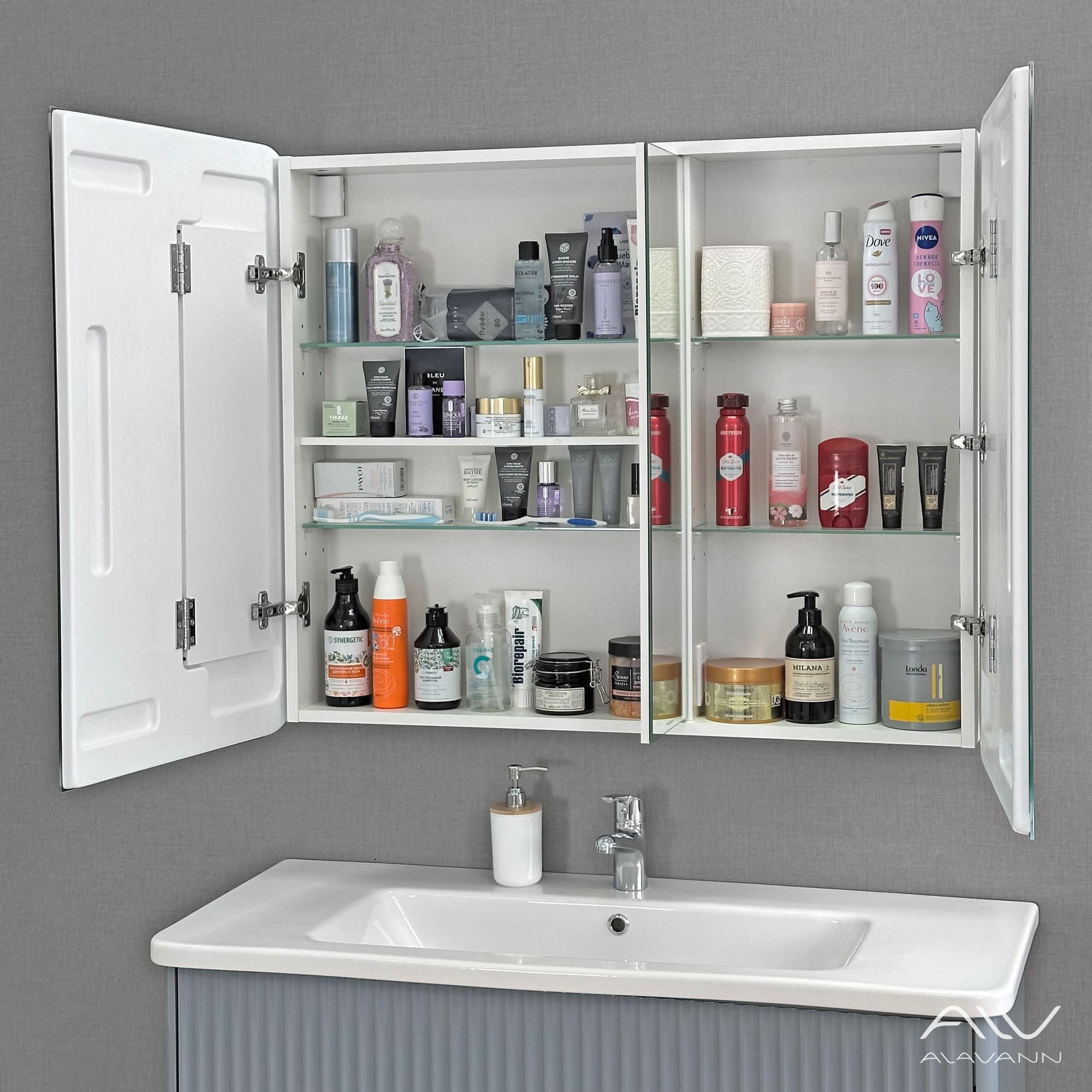 Зеркало-шкаф Alavann Cosmetic Light 100 свет, приближение, сенсор, перевертыш