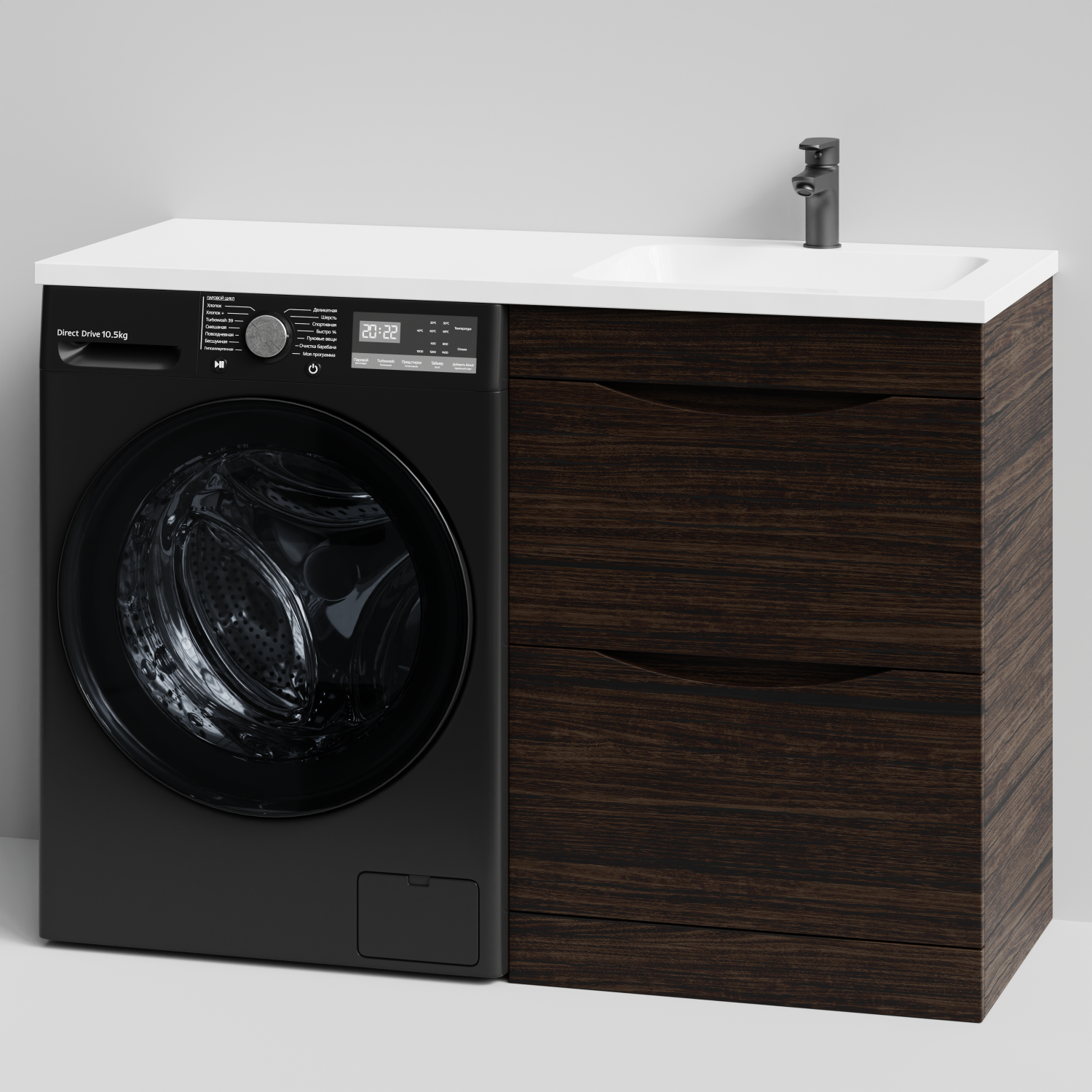 Тумба Vod-ok 58 с раковиной Смайл 120 напольная, под стиральную машину, правая, Палисандр