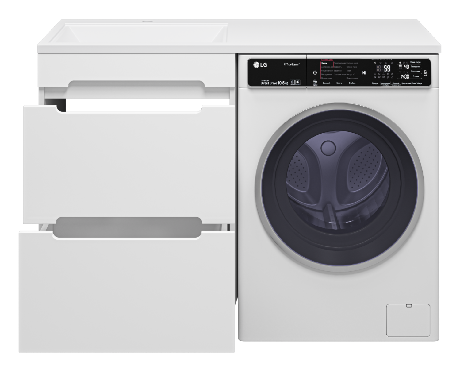 Тумба напольная Misty Байкал 55 под стиральную машину, с раковиной Misty Гавана 120 R, белый