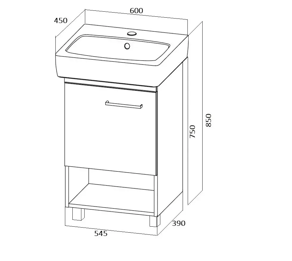 Тумба напольная 1Marka Tera 60Н с раковиной Нео 60, 1 дверь, белый