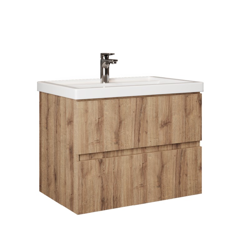 Тумба Onika Дарон 80 подвесная с раковиной Фостер 80, дуб крафт золотой