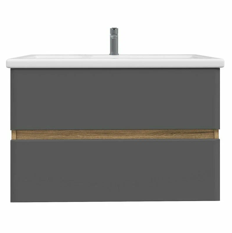 Тумба подвесная SanStar Graffa 100 с раковиной Миранда 100 Дуб вотан, графит софт