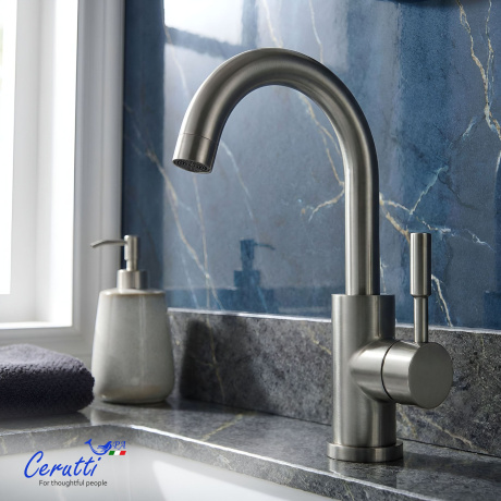 Смеситель для раковины Ceruttispa Сельсо GR (CELSO GR) из нержавеющей стали, цвет серый матовый