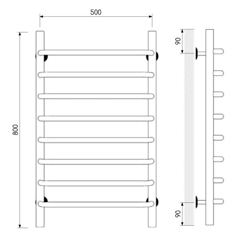 Полотенцесушитель водяной Laris Стандарт П8 500х800 белый матовый