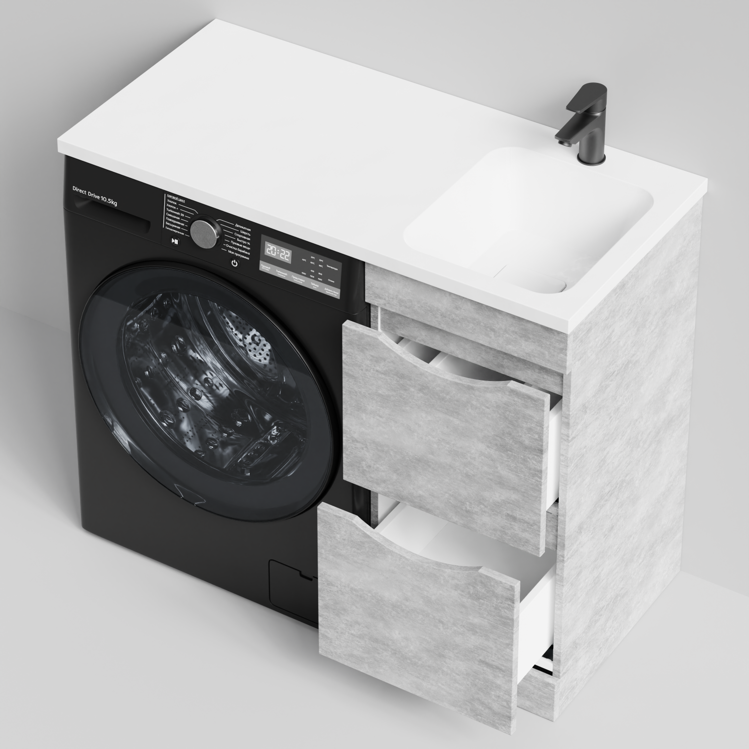 Тумба Vod-ok 38 с раковиной Смайл 100 напольная, под стиральную машину, правая, Горный камень