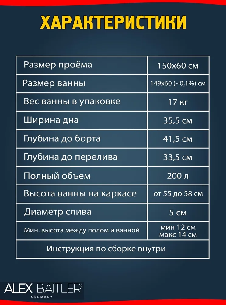 Ванна акриловая Alex Baitler Onega 150х60 от магазина Vanna-Vanna.ru!