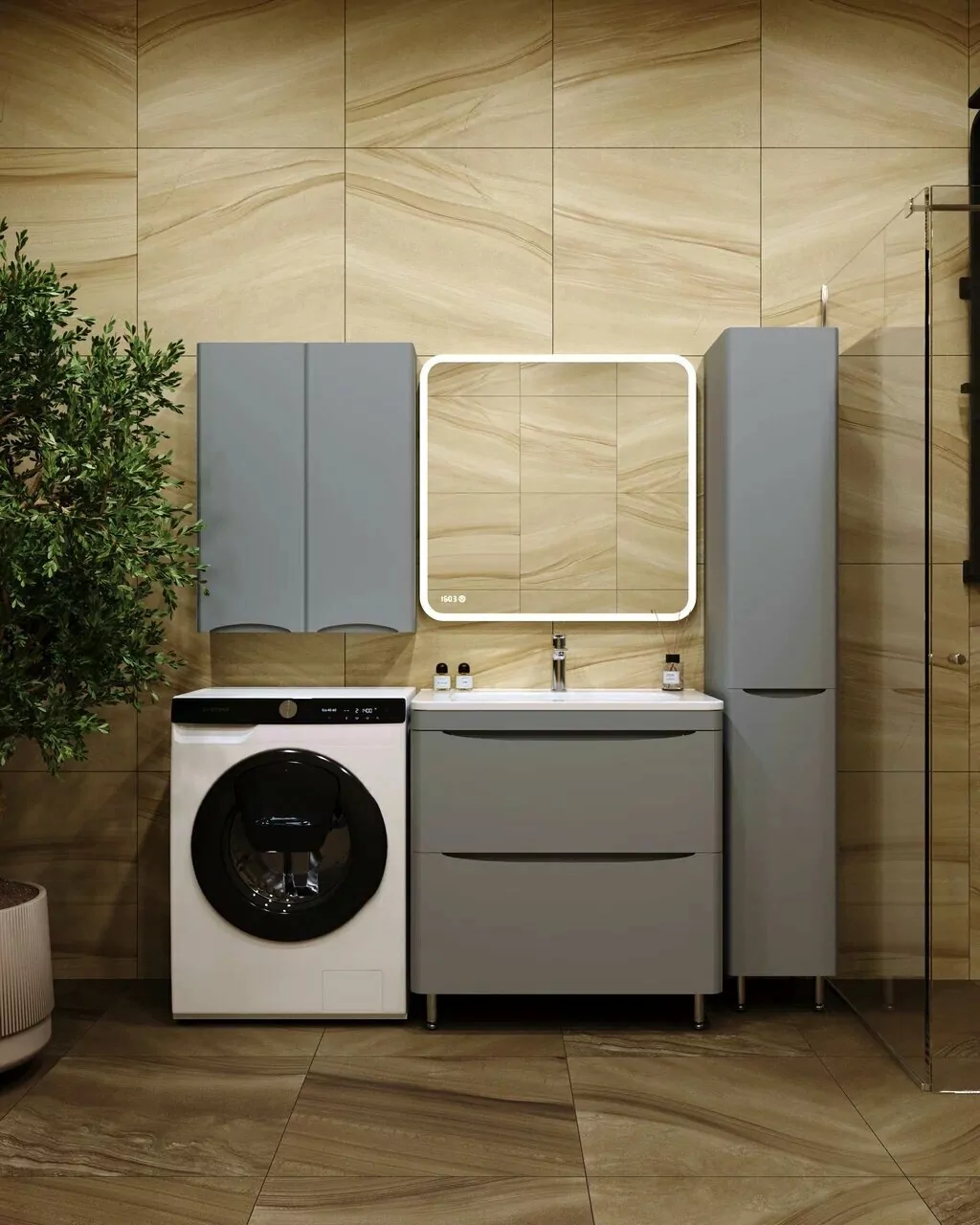 Пенал Style Line Бергамо 30 R напольный, с корзиной, серый матовый