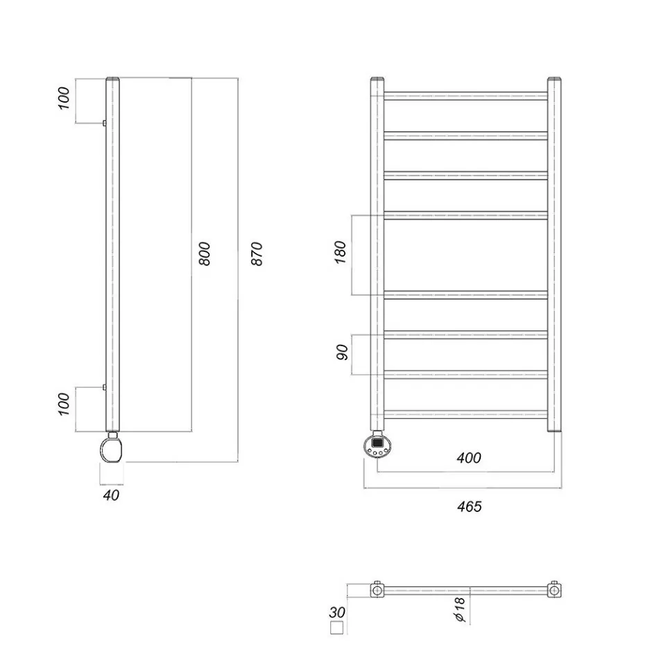Полотенцесушитель электрический Domoterm Куба П8 400x800 EL левый, хром