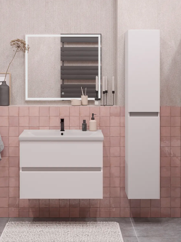 Тумба подвесная SanStar Велья 80 с раковиной Миранда 80, белая