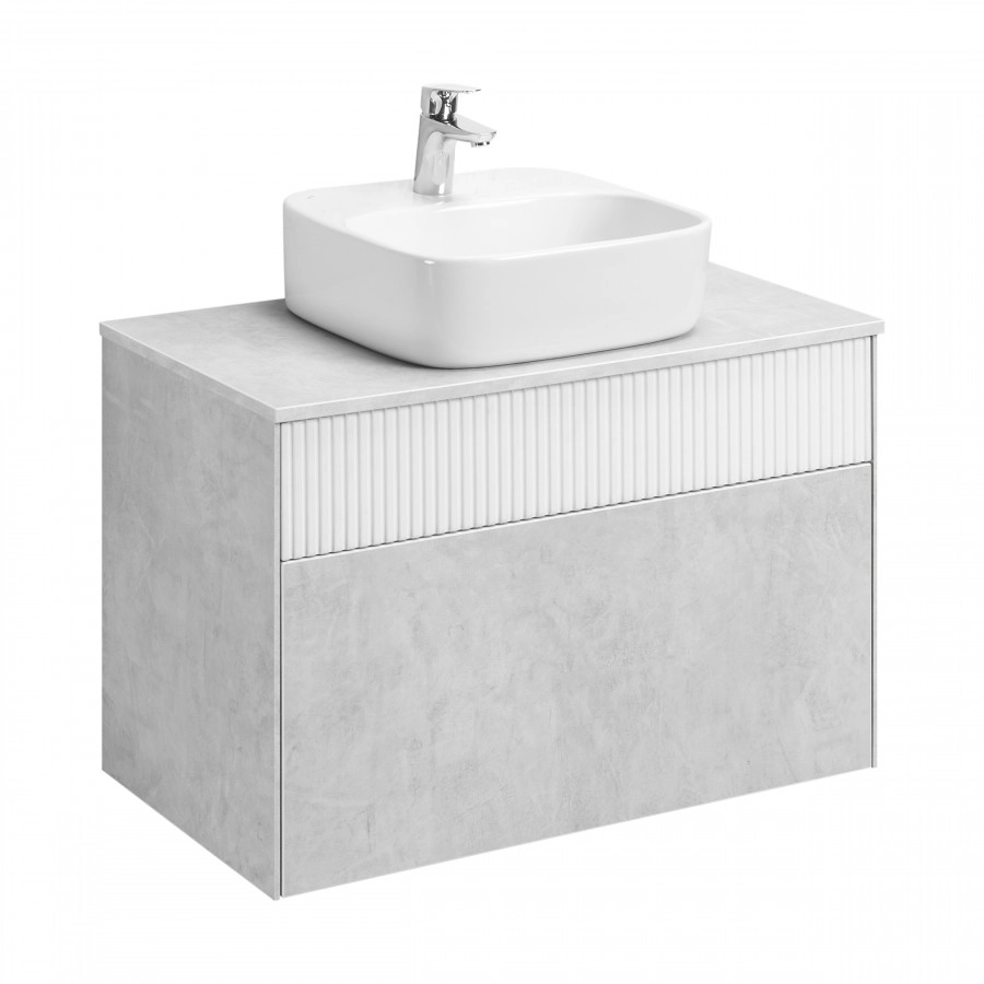 Тумба Aquaton Марбл слэйт 80 с раковиной Одри 42х42 Soft, белый матовый