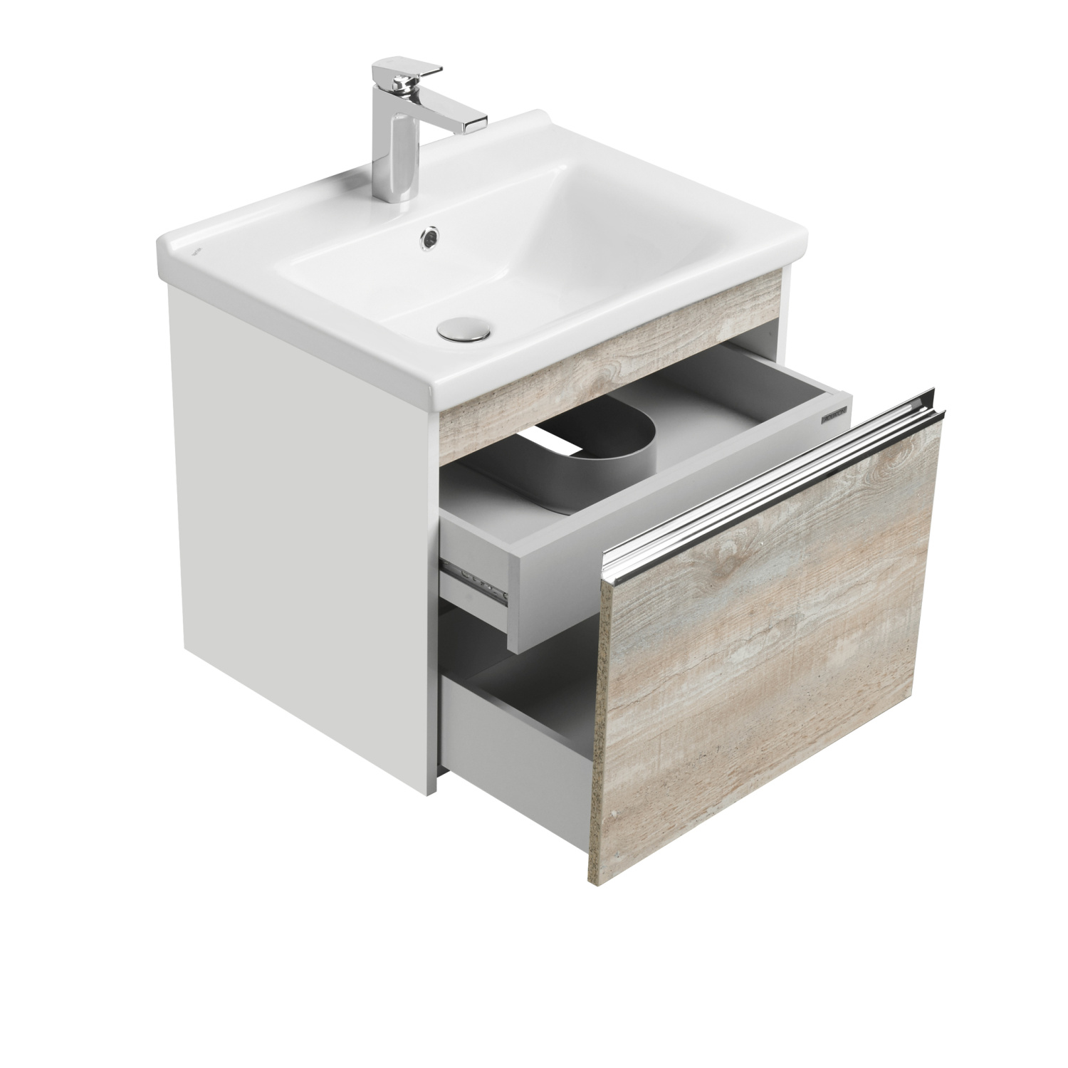 Тумба подвесная Aquaton Капри 60 раковиной Миранда 60, бетон пайн