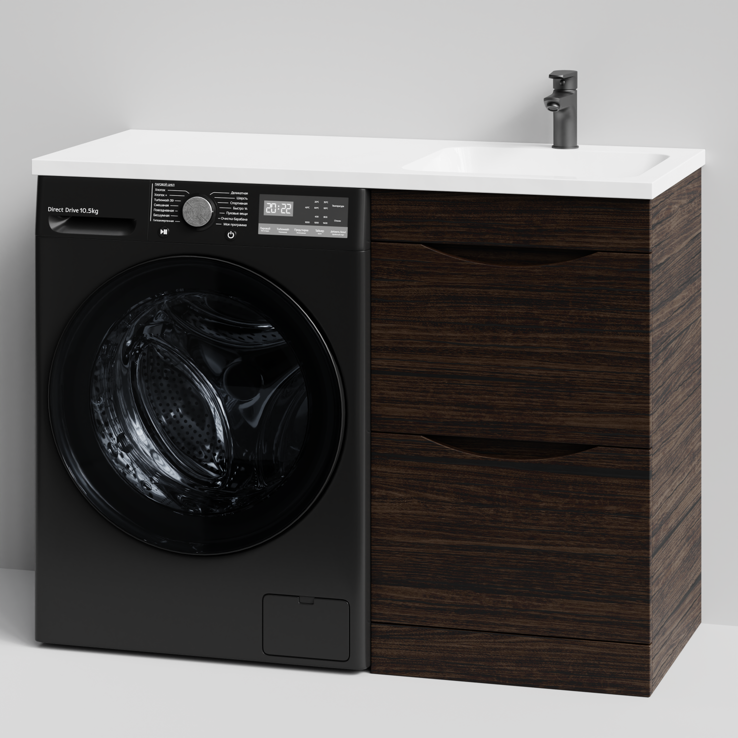 Тумба Vod-ok 48 с раковиной Смайл 110 напольная, под стиральную машину, правая, Палисандр
