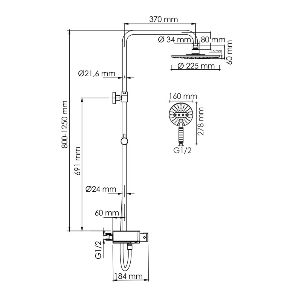 Душевая стойка WasserKraft A113.067.059.CH Thermo хром от магазина Vanna-Vanna.ru!