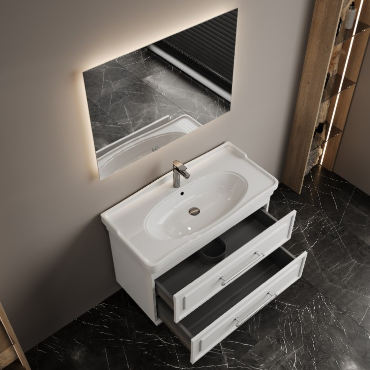 Тумба подвесная Onika Элисан 105 с раковиной Модерн 105, белая