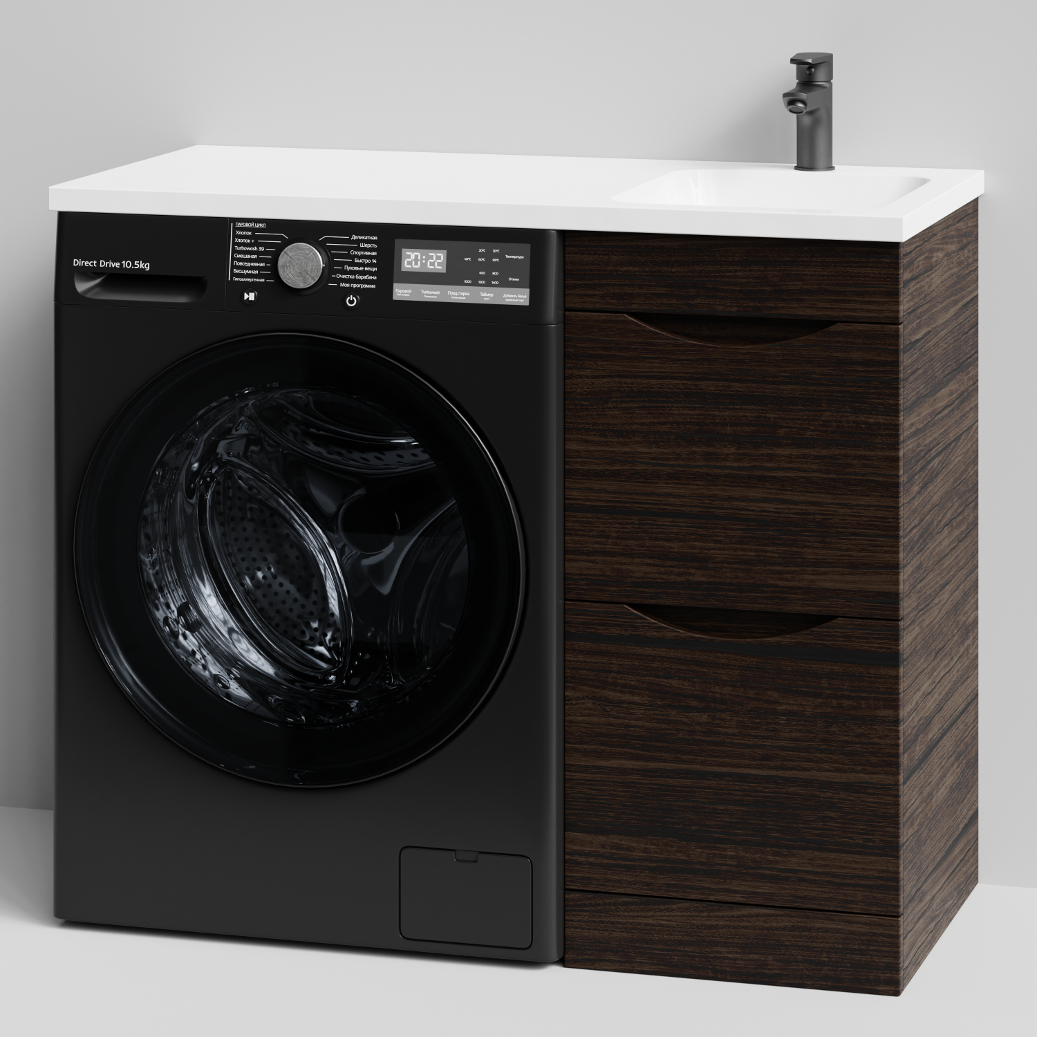 Тумба Vod-ok 38 с раковиной Смайл 100 напольная, под стиральную машину, правая, Палисандр