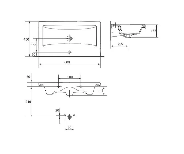 Тумба с раковиной Sanflor Норд 80 напольная, белый, черный муар