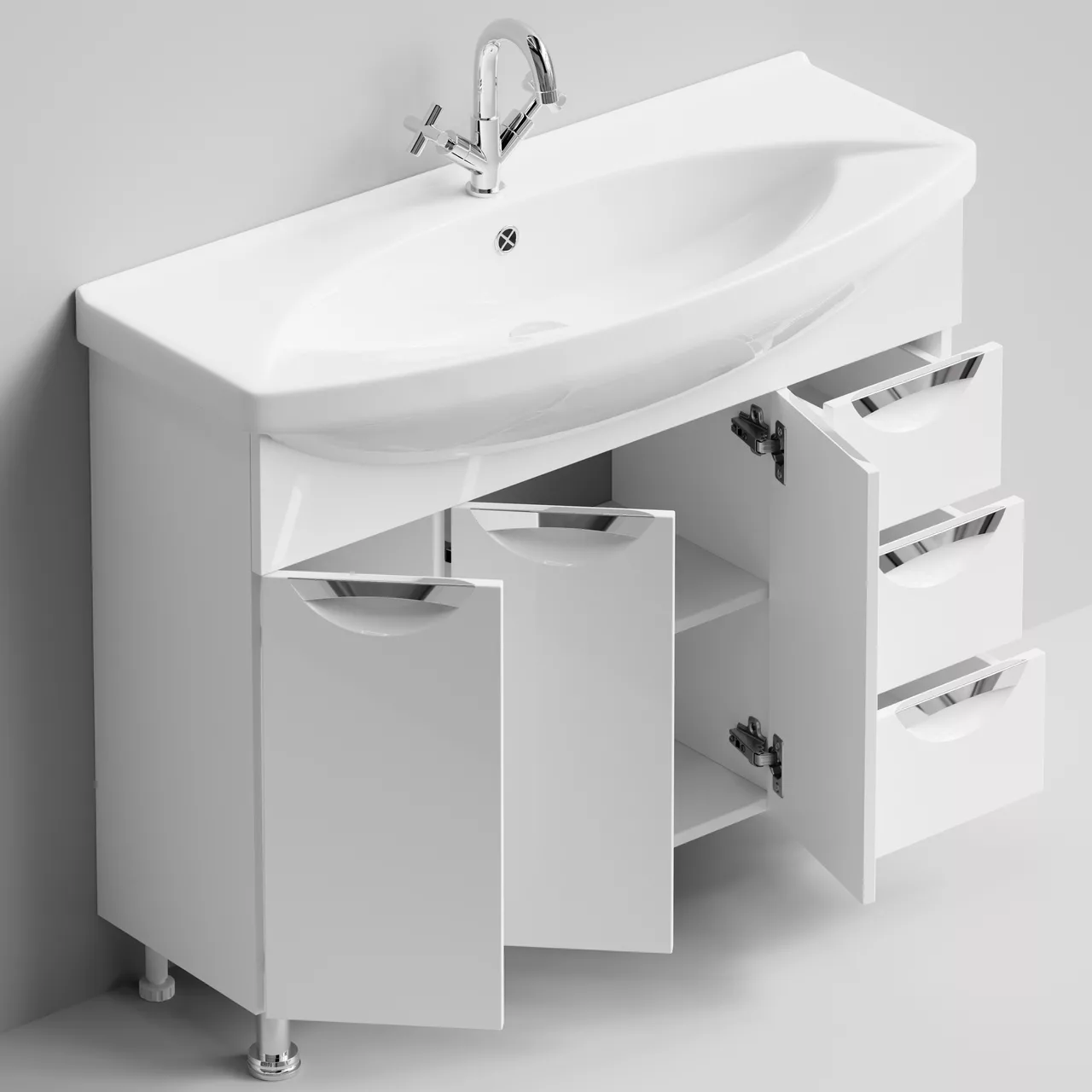 Тумба напольная Vod-ok Лира 105 с раковиной Лагуна 105, белая