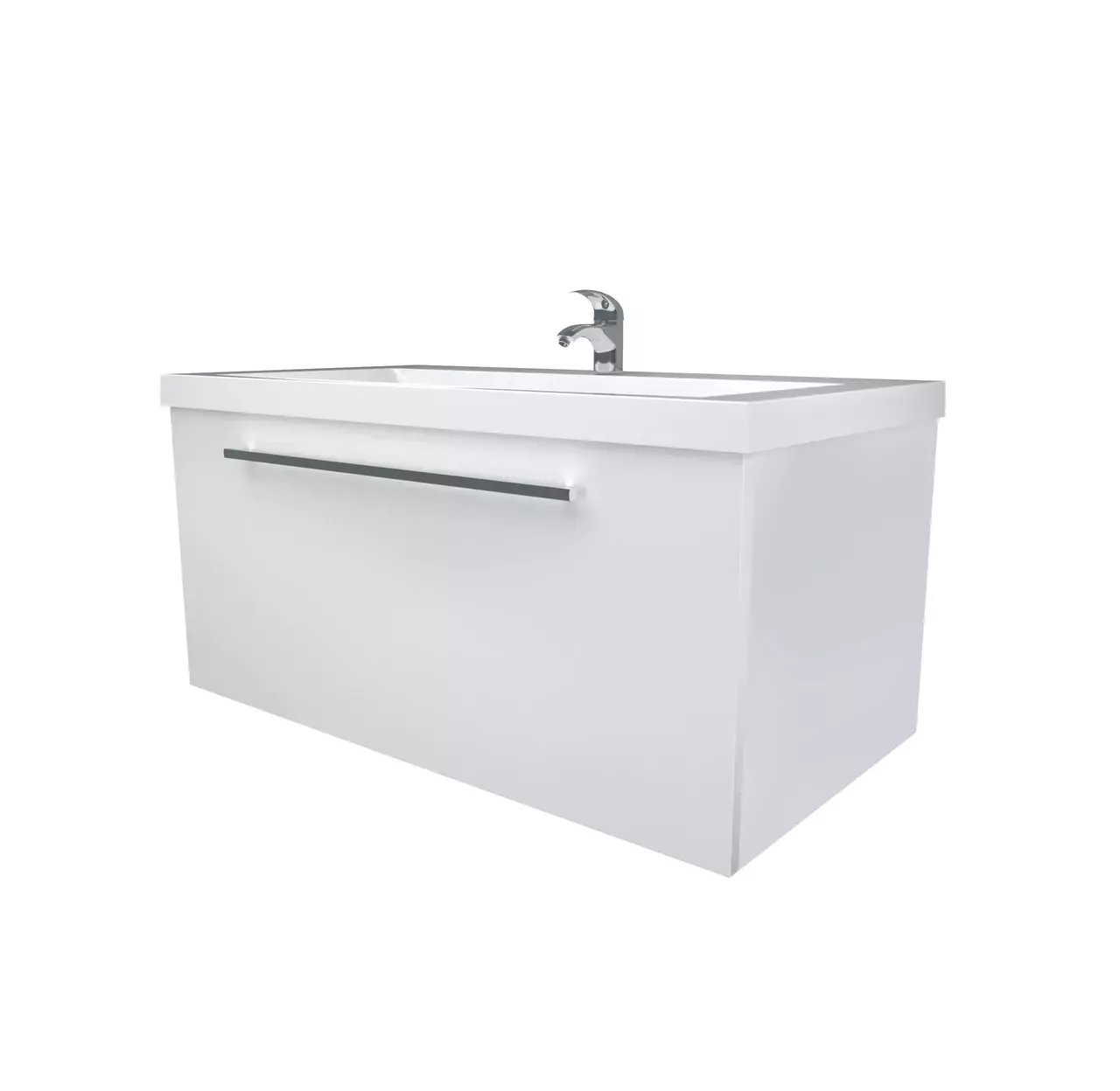 Тумба подвесная 1Marka Соната 90П с раковиной Нота New Polytitan 90, 1 ящик, белый