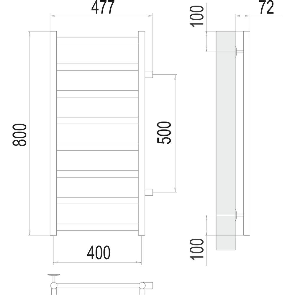 Полотенцесушитель водяной (боковое подключение) Terminus Аврора П8 40х80 бп 500