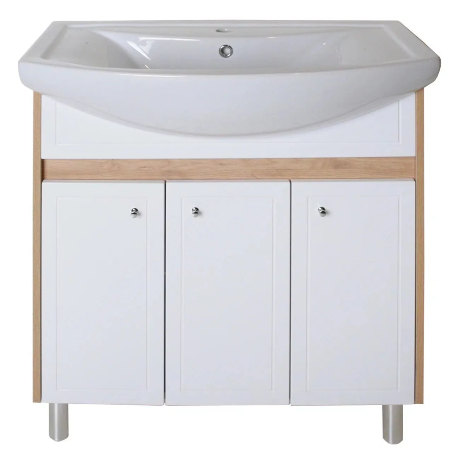 Тумба напольная Асб-мебель Альпина 80 с раковиной Балтика 80, белый/дуб золотой