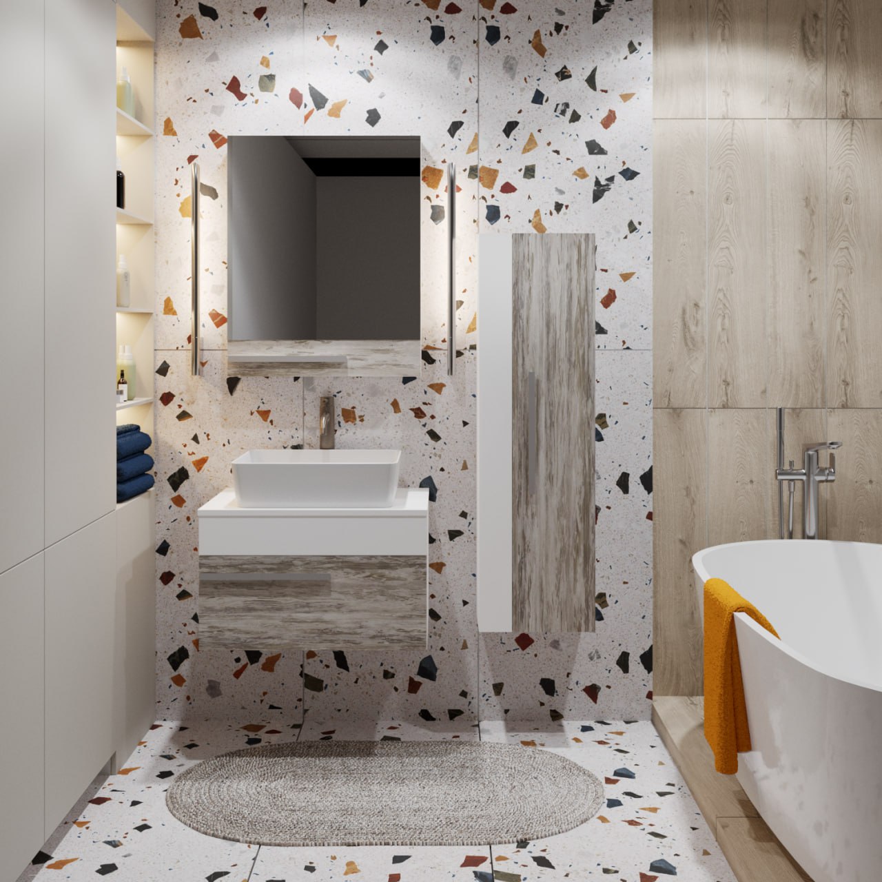 Тумба подвесная Runo Вудлайн 65 скандинавский дуб/белый под накладную раковину