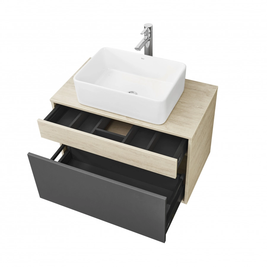 Тумба подвесная Aquaton Лофт Урбан 80 с раковиной MILA 35х50, серый графит, дуб орегон