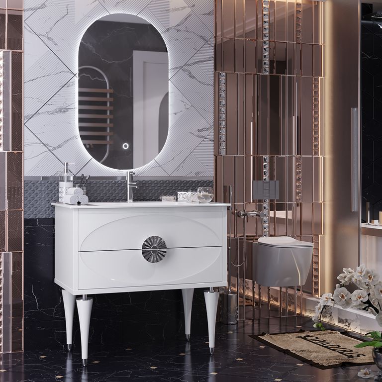 Мебель для ванной Opadiris Ибица 90 комплект, напольный, белый, серебро