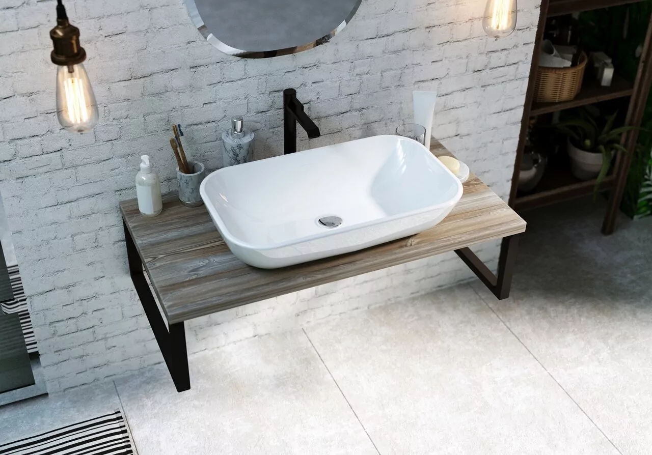 Столешница под накладную раковину 1Marka Grunge loft 100 на кронштейнах, дуб намибия