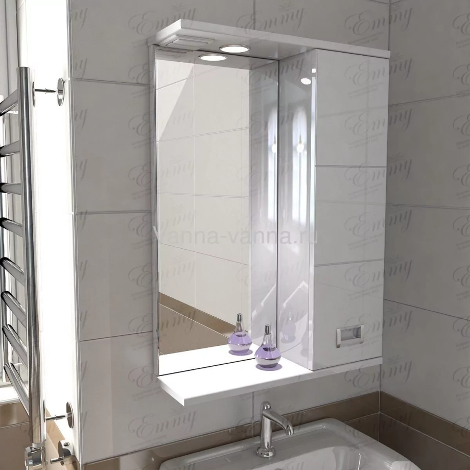 Зеркало со шкафчиком Emmy Монтана 60 R свет, белый