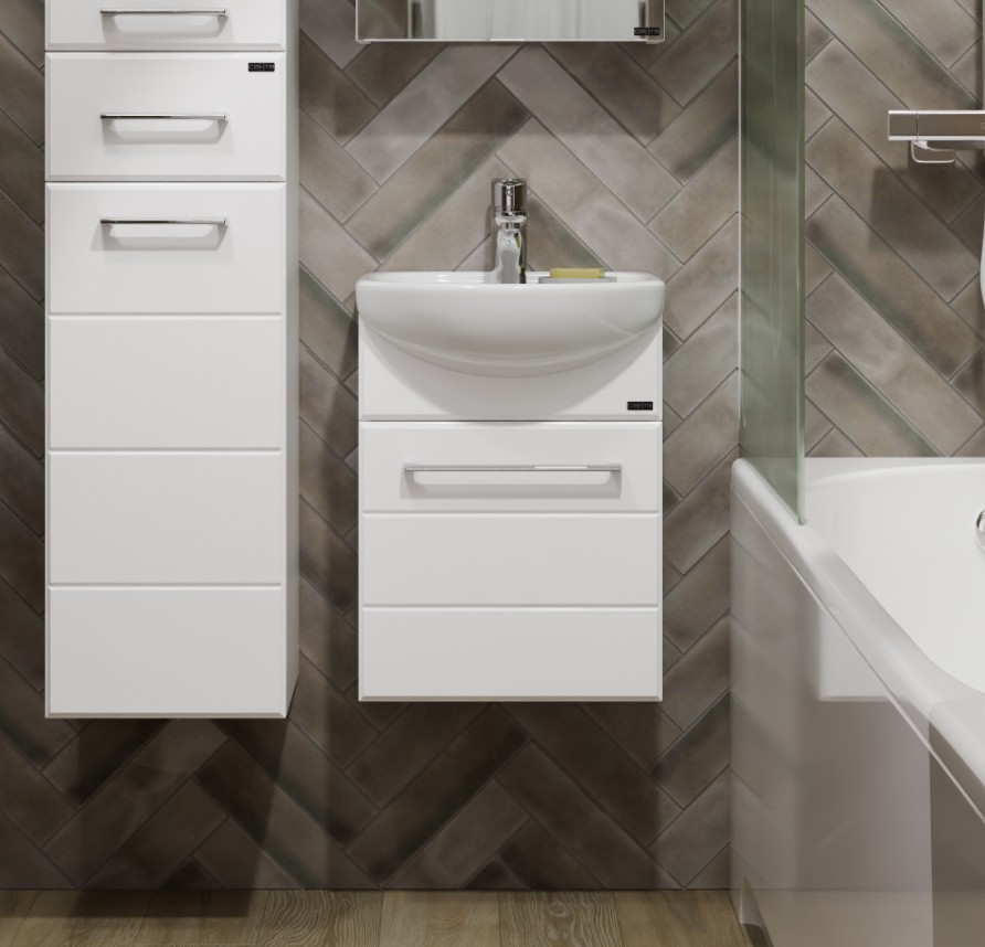 Тумба подвесная Санта Омега 40 с раковиной Манго 40, белая