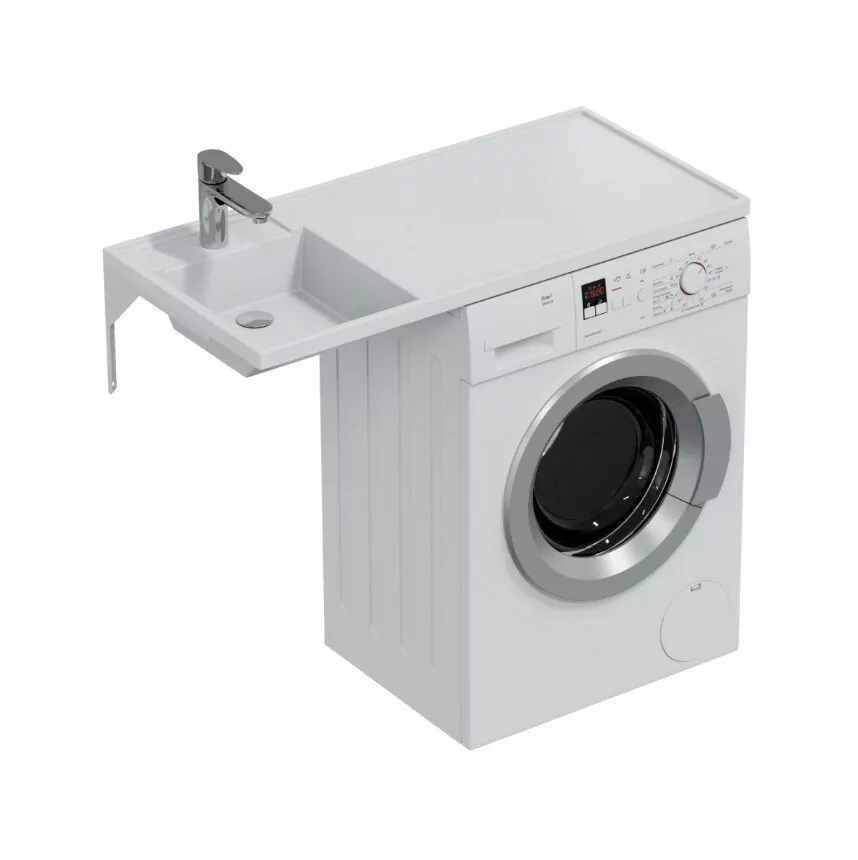 Тумба подвесная Санта Марс 38 с раковиной Лидер 1000 под стиральную машину, с 1 ящиком, левая, белая