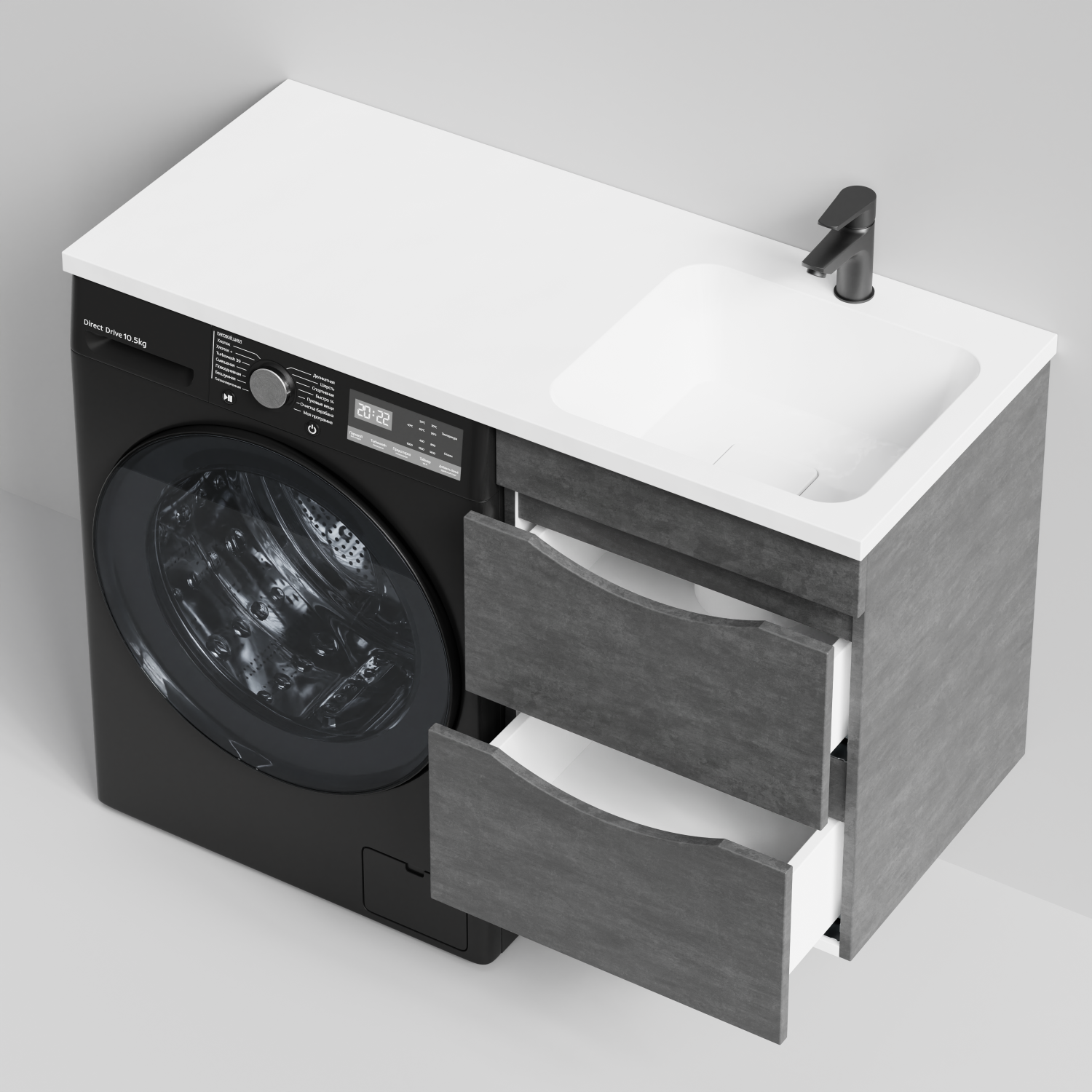 Тумба Vod-ok 48 с раковиной Смайл 110 подвесная, под стиральную машину, правая, Серый камень