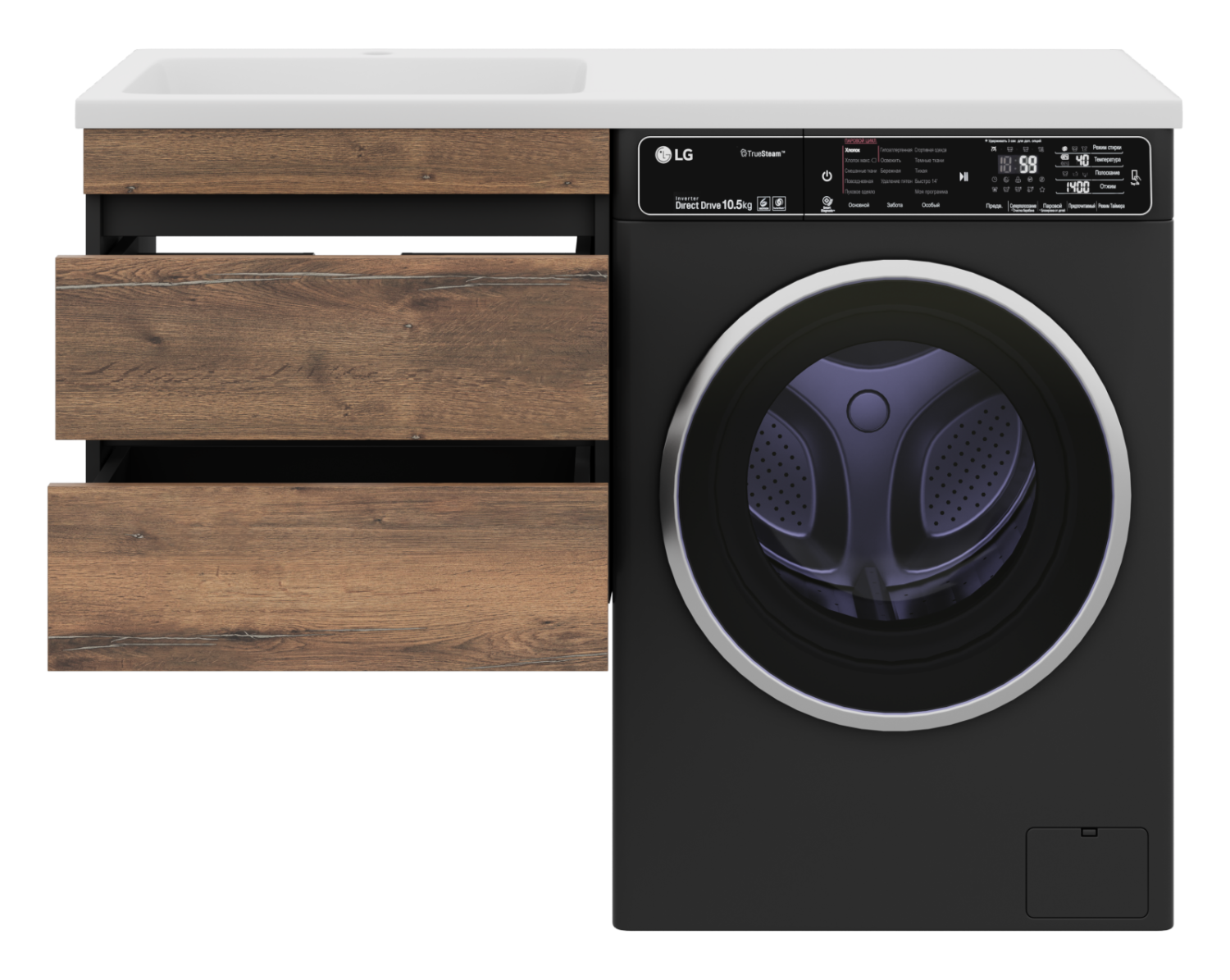 Тумба с раковиной Misty Коломбо 60 под стиральную машину подвесная с раковиной Эстет Даллас 120 L, дуб галифакс/антрацит
