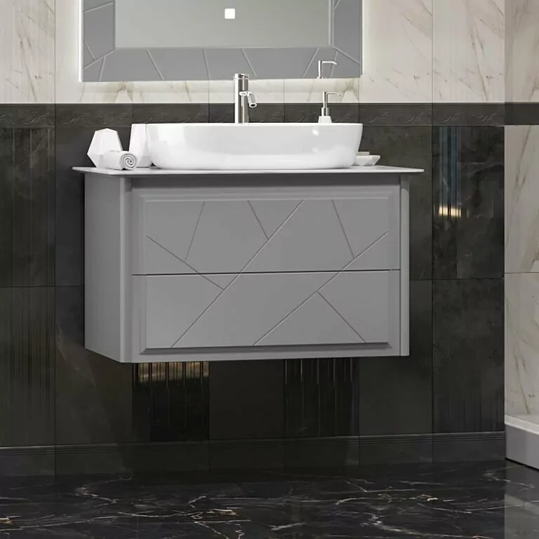 Тумба с раковиной Opadiris Луиджи 90 со столешницей, серый матовый