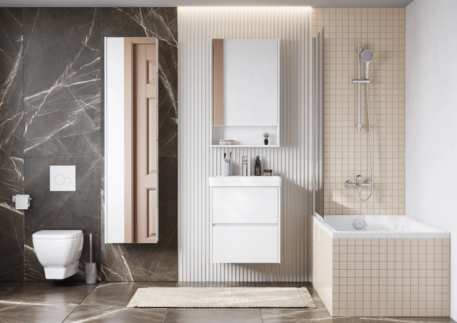 Пенал Aquaton Сканди 40 подвесной, с зеркалом, белый