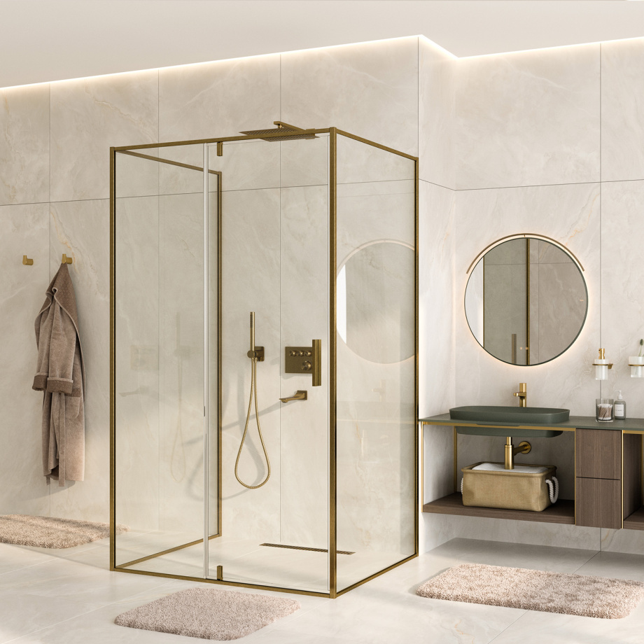 Душевой уголок WasserKraft Aisch 55P21 120х90 прямоугольный, без поддона, прозрачное стекло, золото матовое