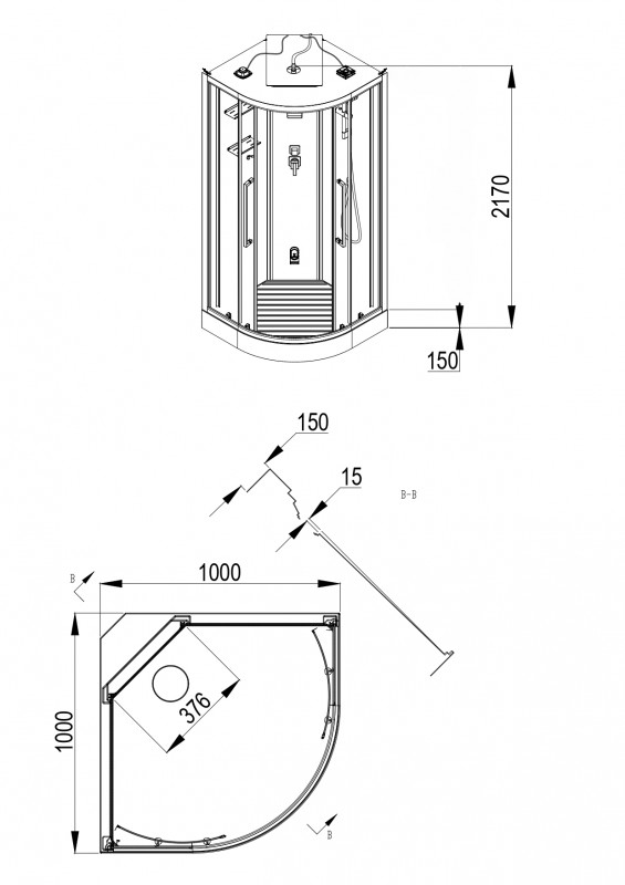 Душевая кабина с паром ESBANO ESO-PARI-100CR 100х100х217