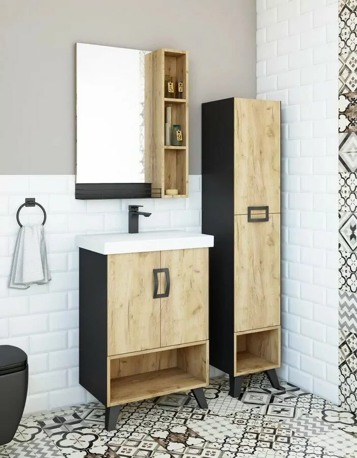 Зеркало со шкафчиком Sanflor Выборг 60 R крафт золотой/черный матовый