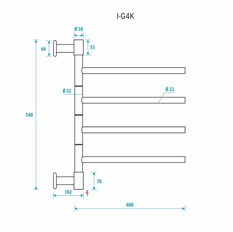 Полотенцесушитель электрический Energy I chrome G4K 54х40 поворотный, черный матовый