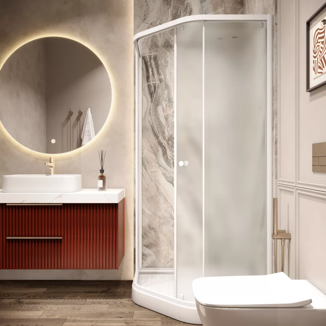 Душевой уголок Parly ZEP91FR пятиугольный, с низким поддоном, матовое стекло, белый