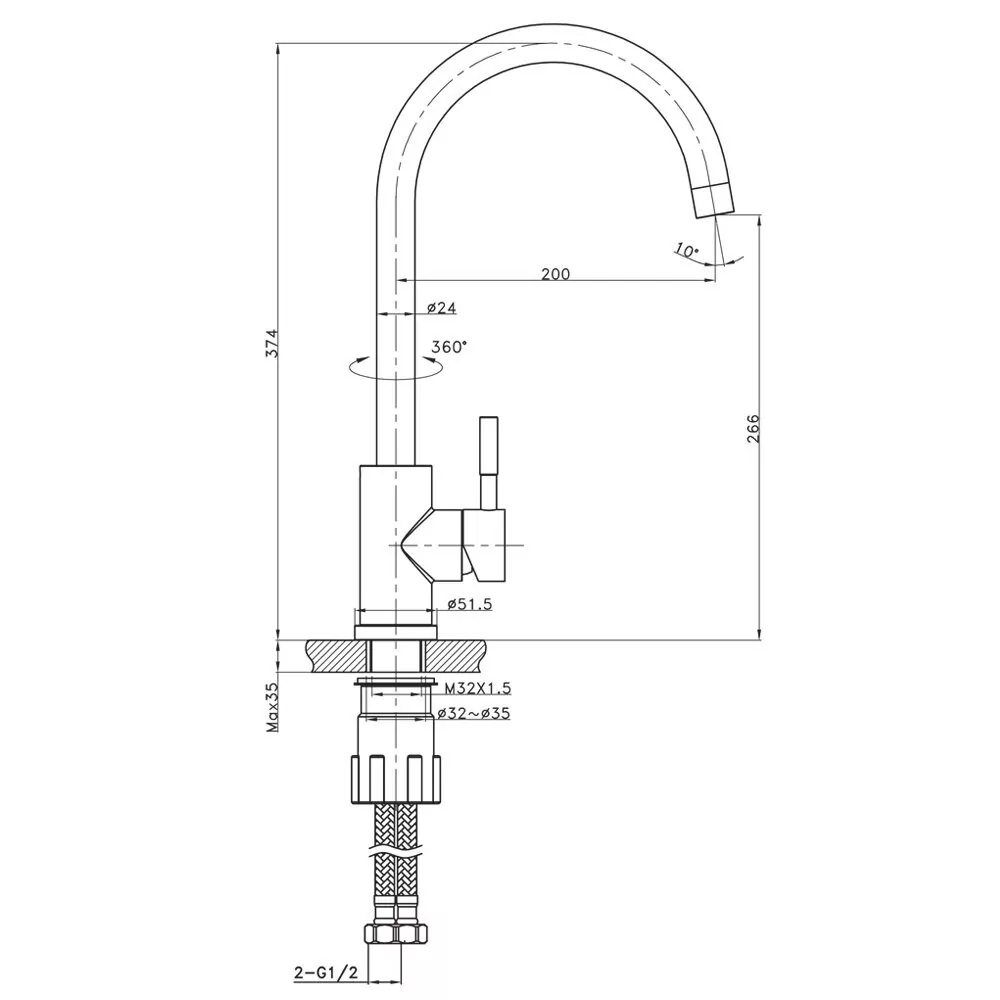 Смеситель для кухни Raiber Graceful RPG-012 матовое золото