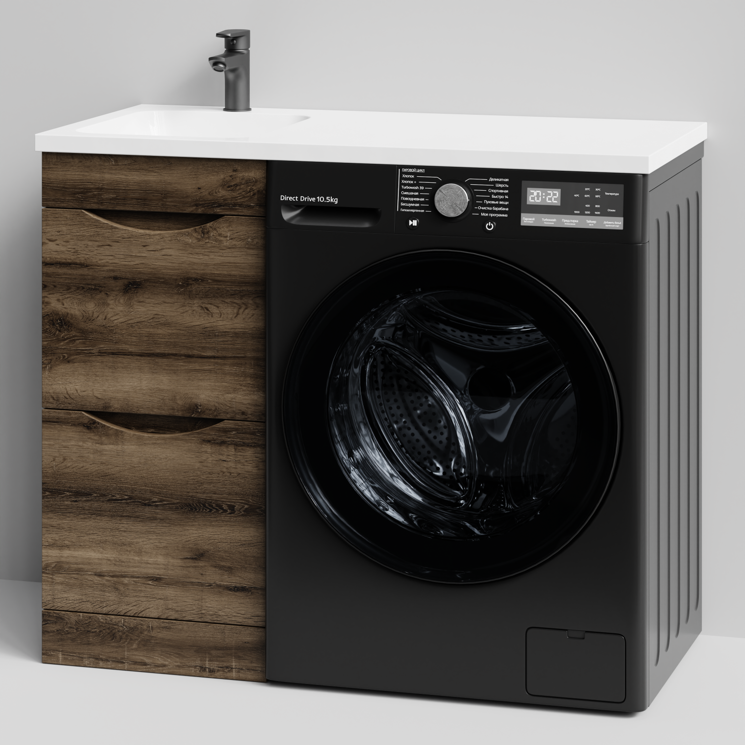 Тумба Vod-ok 38 с раковиной Смайл 100 напольная, под стиральную машину, левая, Дуб крымский коричневый