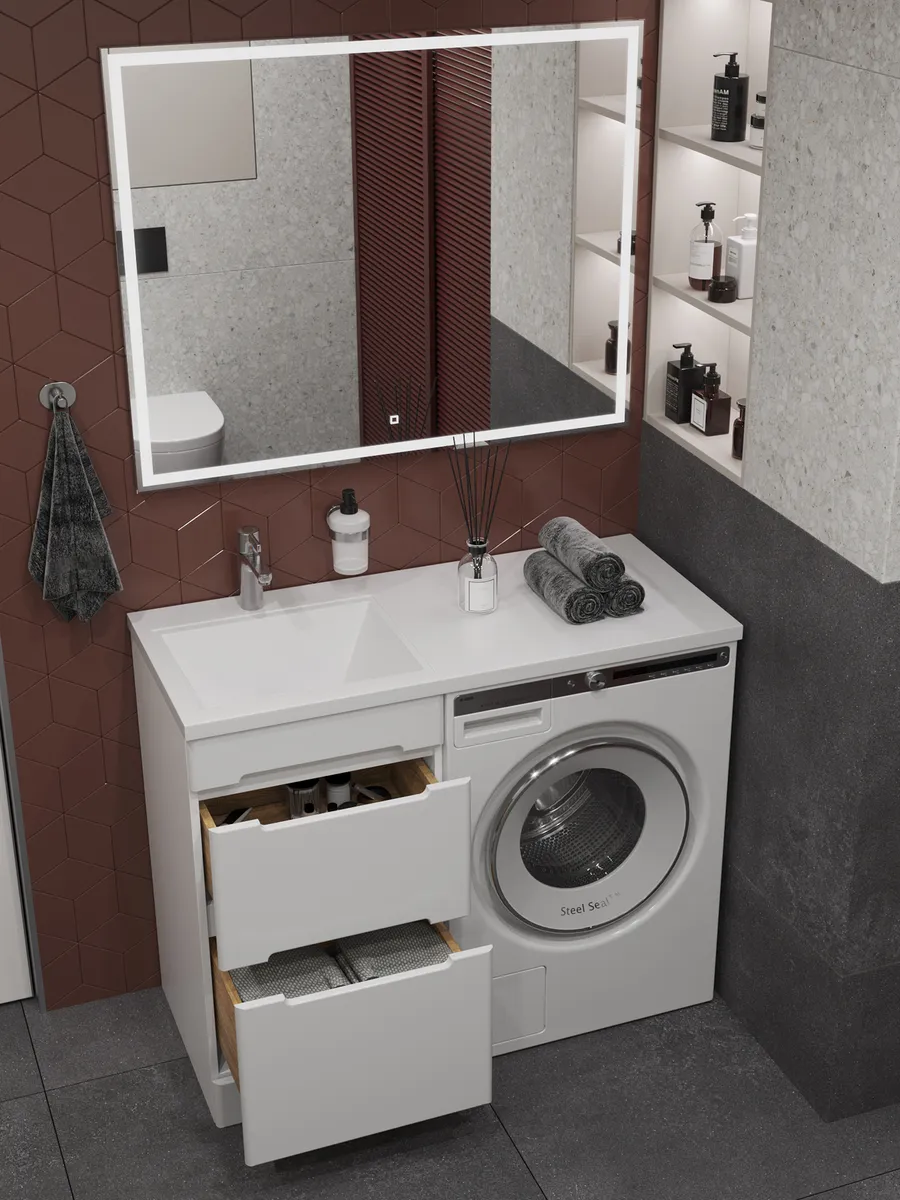 Тумба напольная SanStar Толедо 60 с раковиной Даллас 120 левый белая