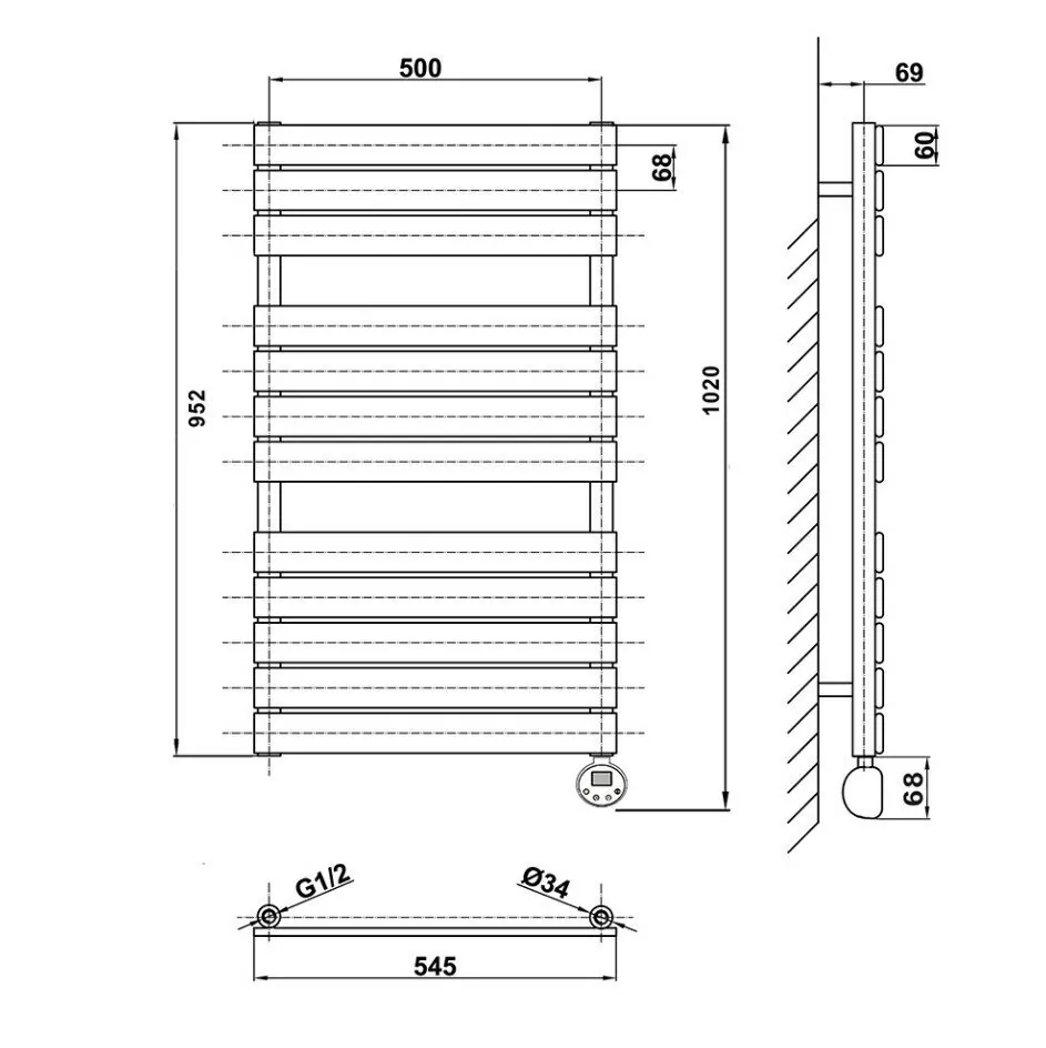 Полотенцесушитель электрический Domoterm Вита П12 500х952 ER правый, графит