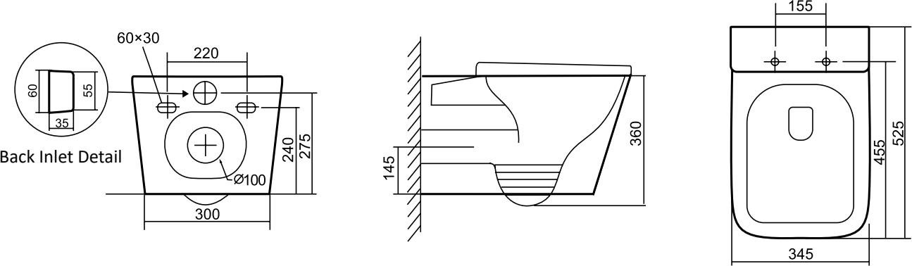 Унитаз подвесной SantiLine SL-5027+SL-01 с инсталляцией и кнопкой, белый
